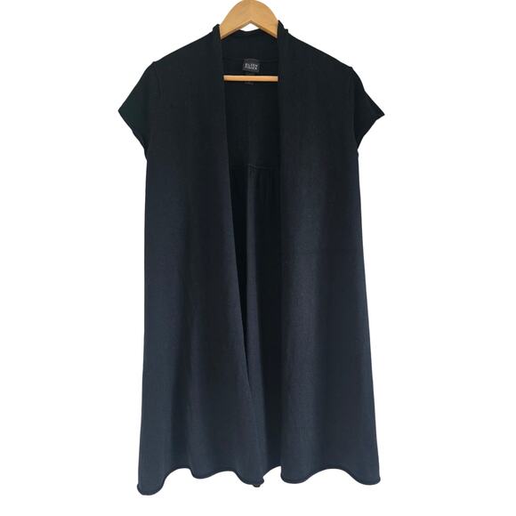 Eileen Fisher Silk Cashmere Open Front Long Cardigan Vest Black Size S Lagenlook - Picture 2 of 9